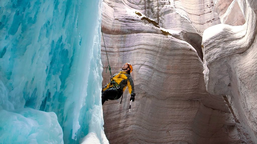 ICE CLIMBING FROZEN WATERFALL – JASPER ALBERTA